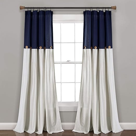 Lush Decor Linen Button Farmhouse Curtains, Single Panel, Pleated Two Tone Design 40"W x 95"L, Na... | Amazon (US)