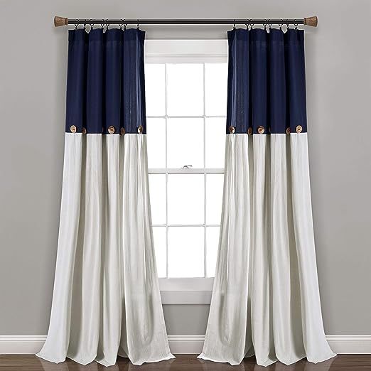 Lush Decor Linen Button Farmhouse Curtains, Single Panel, Pleated Two Tone Design 40"W x 95"L, Na... | Amazon (US)