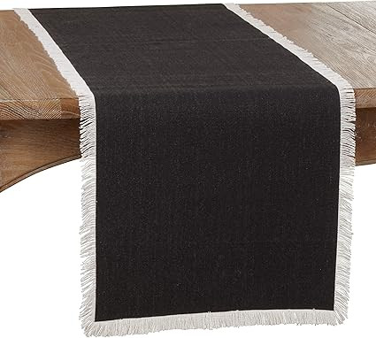 SARO LIFESTYLE Auden Collection Fringe Border Table Runner, 16" x 72", Black | Amazon (US)