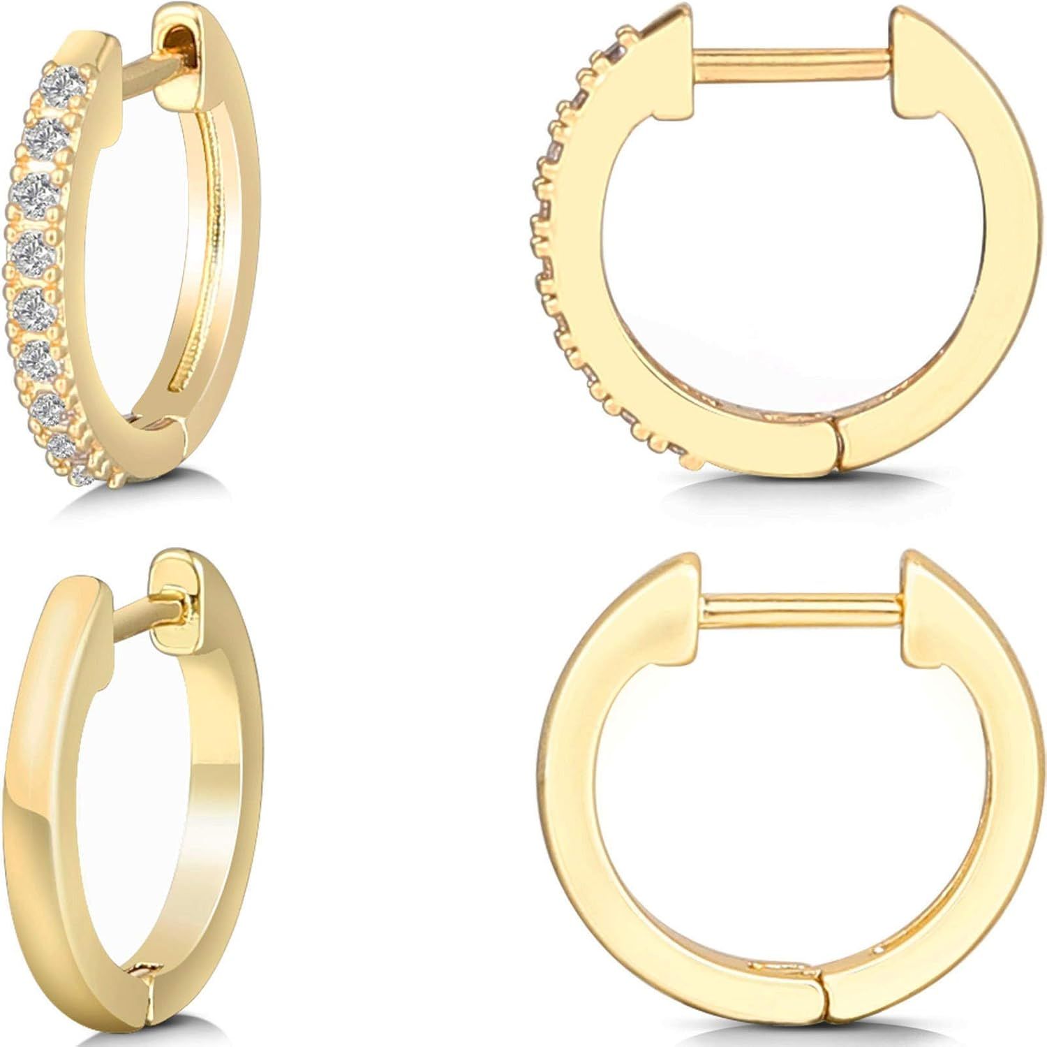 Gacimy Hoop Earrings for Women 14K Gold Cartilage Stud Small Huggie Ear Cuff | Amazon (US)