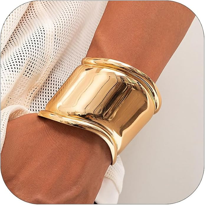 Roe Dolph Gold Cuff Bangle Bracelets for Women Chunky Gold Bracelets Minimalist Open Wide Cuff Br... | Amazon (US)