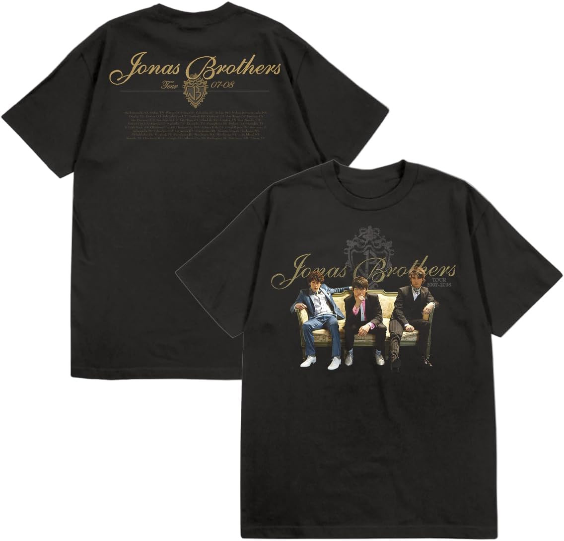 Jonas Brothers Unisex Adult Jonas Brothers Official Merch Black and Gold Retro T-Shirt | Amazon (US)