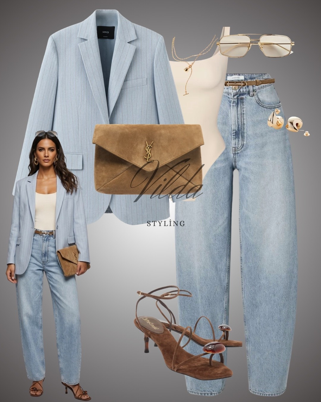 Effortless Chic in Sky Blue & Suede ☁️🤎
Elevate your everyday denim with a touch of tailored sophistication. This look balances the cool tones of a pinstriped light blue blazer and relaxed high-waisted jeans with the warmth of rich, earthy accessories. #BlazerStyle #StreetStyleInspo #DenimLook #SaintLaurent #Mango #EffortlessChic #SpringFashion2026 #MinimalistStyle #LightBlueBlazer

#LTKdatenight #LTKeurope #LTKspring