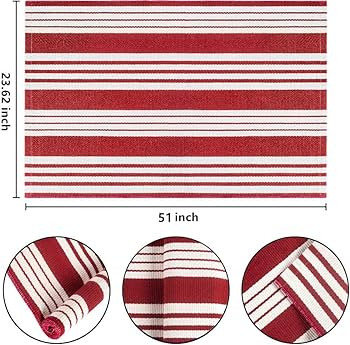 Red and White Striped Rug 24'' x 51''Outdoor Front Porch Rug Hand-Woven Machine Washable Indoor/O... | Amazon (US)