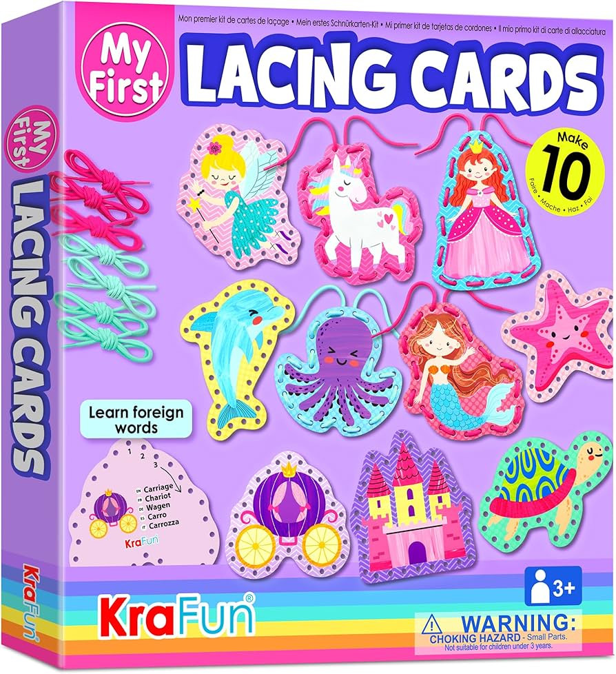 KRAFUN Beginner Unicorn My First Lacing Card Kit for Kids Arts & Crafts, 10 Easy Princess, Mermai... | Amazon (US)