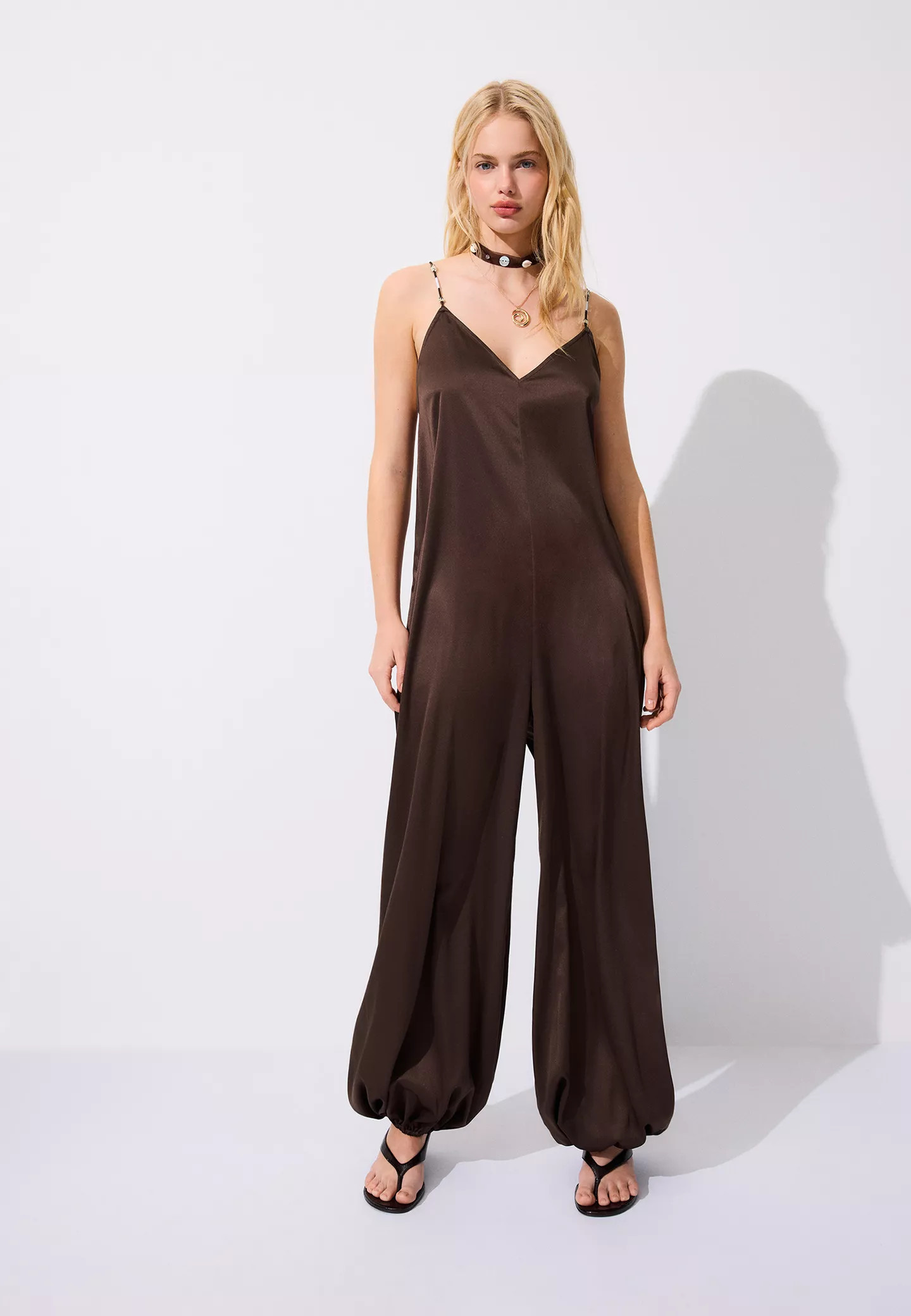 Beaded satin jumpsuit - Women's fashion | Stradivarius United Kingdom | Stradivarius (UK)