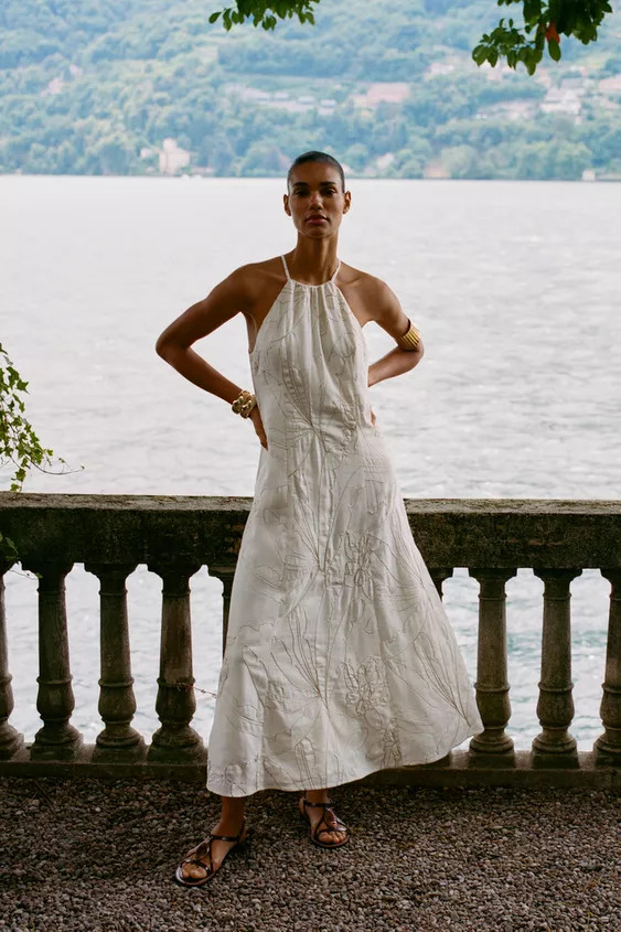 HALTER DRESS WITH FLORAL EMBROIDERY | Zara UK