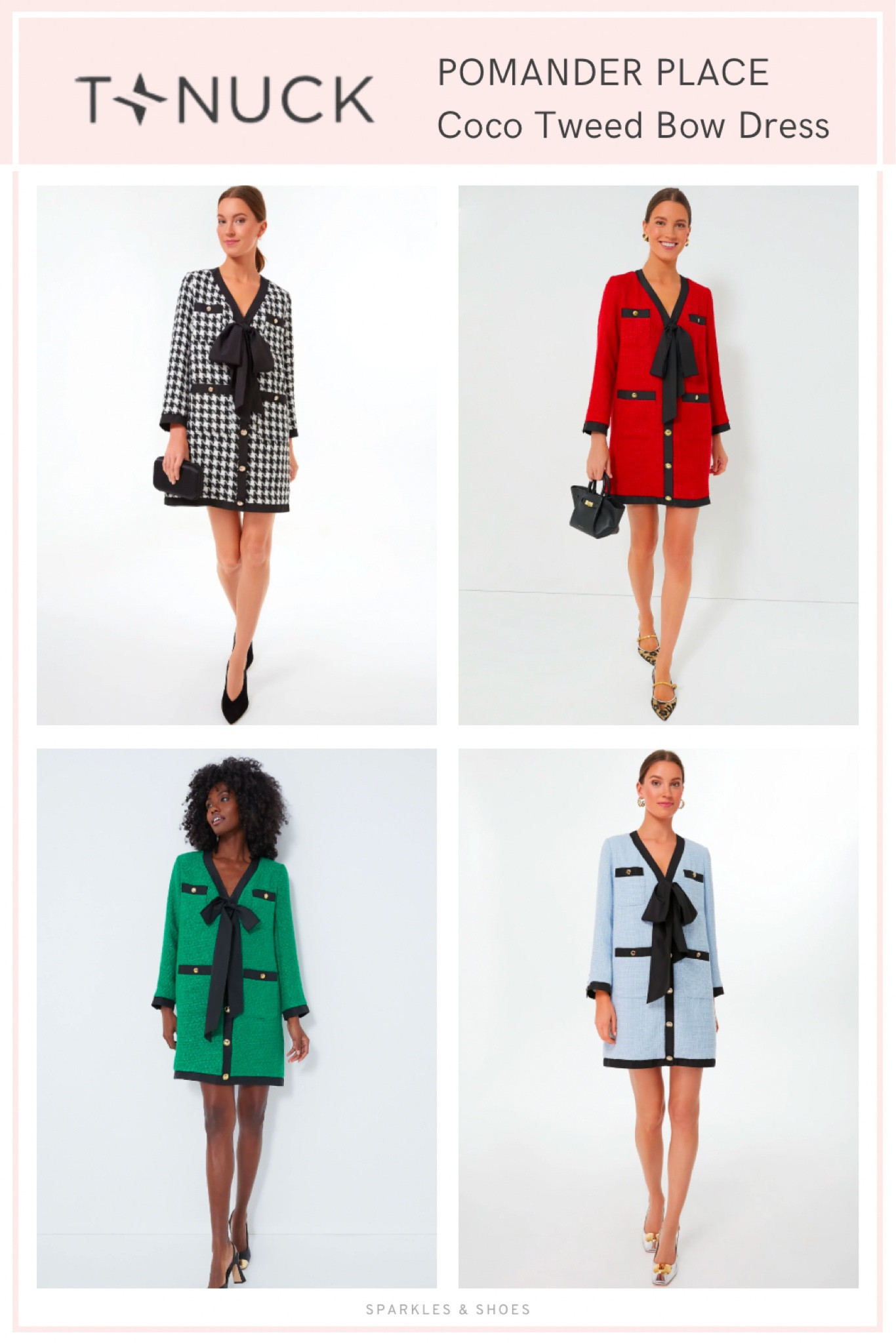 ✨ New Arrival ✨ I’m loving the Coco Tweed Bow Dress from POMANDER PLACE at Tuckernuck. It comes in five colors and you can style it with flats and a tote for an enviable work ready outfit and switch to statement heels and shiny accessories for a celebration worthy look! #workwear #daytonight #tuckernuck #tweeddress