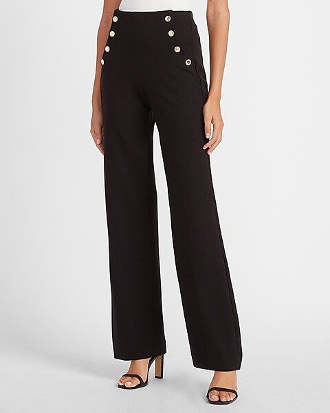 High Waisted Gold Button Knit Trouser Pant | Express