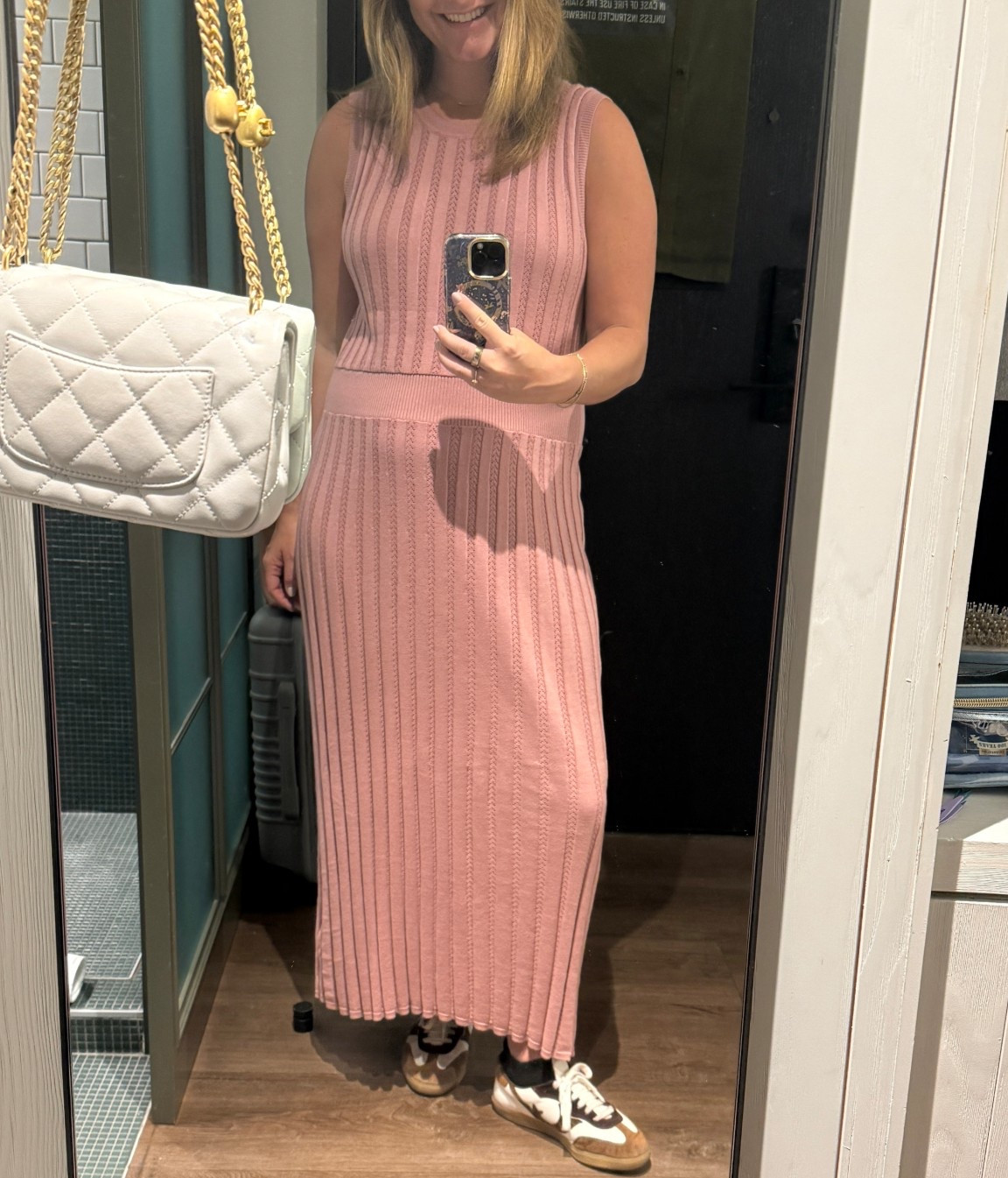 Easy work fit, Varley knit dresses: incredibly soft and comfortable but easy to look polished and dressed up with heels: currently  50% sale price. 

Went one size up to accommodate the growing  🤰 

#LTKActive #LTKBump #LTKFindsUnder100