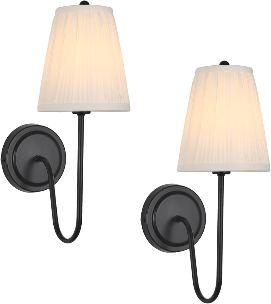 Electro bp; Elegant Single Wall Sconces White Pleated Fabric Lamp Shades with Black Curved Metal ... | Amazon (US)
