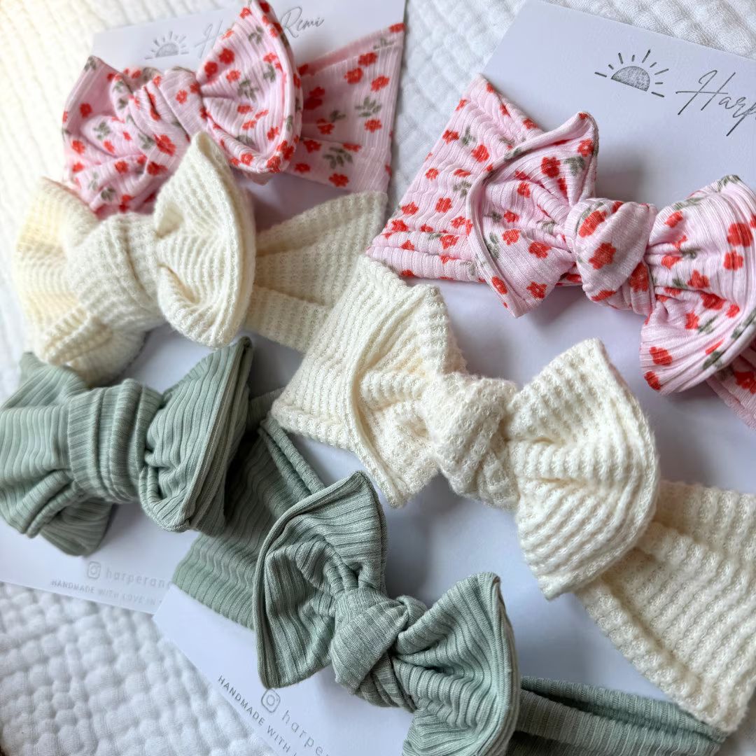 Newborn / Baby Bows, Oversized or Top Knot Options spring Bundle Light Pink Ribbed Floral, Cream ... | Etsy (US)