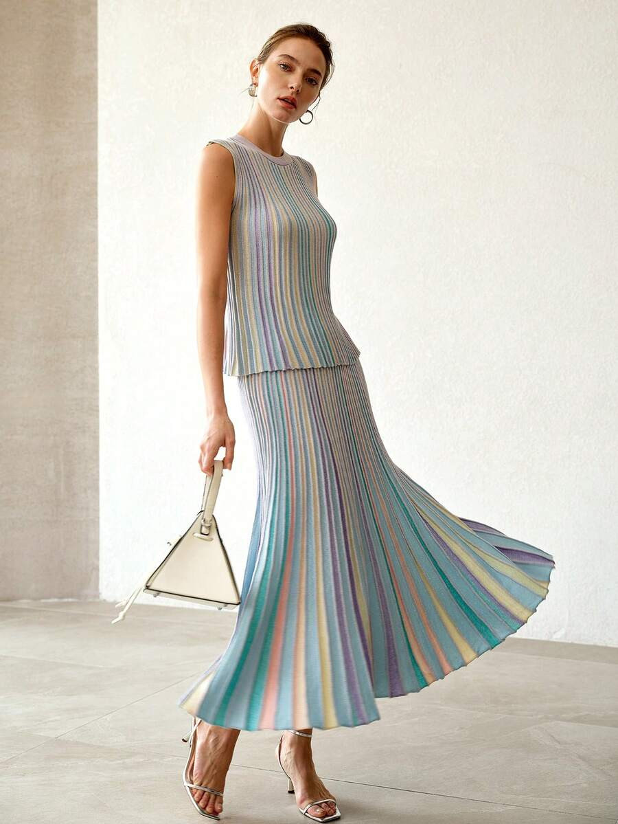MOTF PREMIUM RAINBOW OMBRE STRIPED KNIT TOP | SHEIN