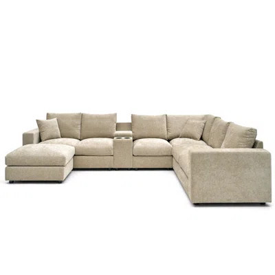 Cloud Modular Sectional Sofa Upholstered Deep Seat Couches With Cupholder Console With Usb Port & Storage Box And An Ottoman | Wayfair North America