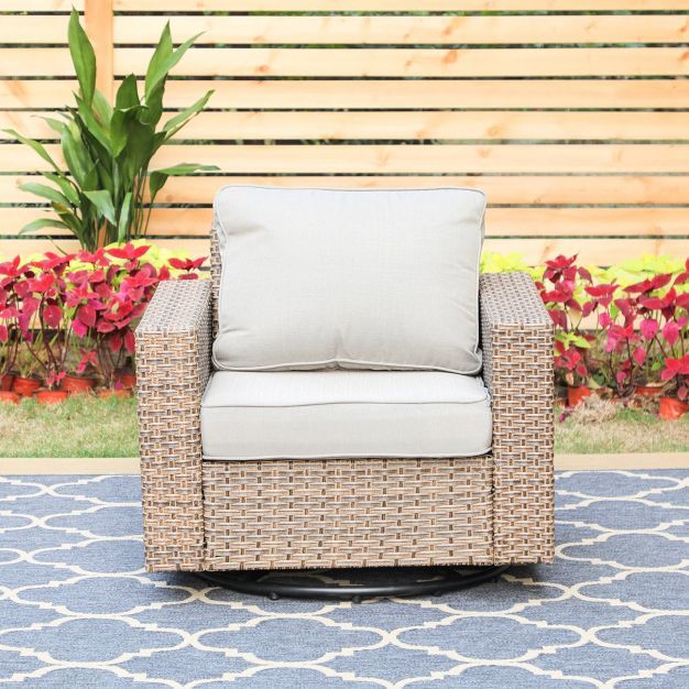 Outdoor Wicker Swivel Chair with Seat & Back Cushions - Captiva Designs | Target