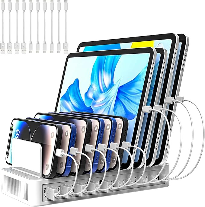 Charging Station for Multiple Devices, 100W 10 Ports Charging Dock with 10 Cables Smart IC Tech a... | Amazon (US)