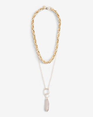 2 Row Chain and Quartz Pendant Necklace | Express