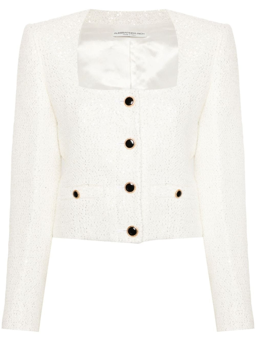 Alessandra Rich sequin-design tweed jacket - White | Farfetch Global