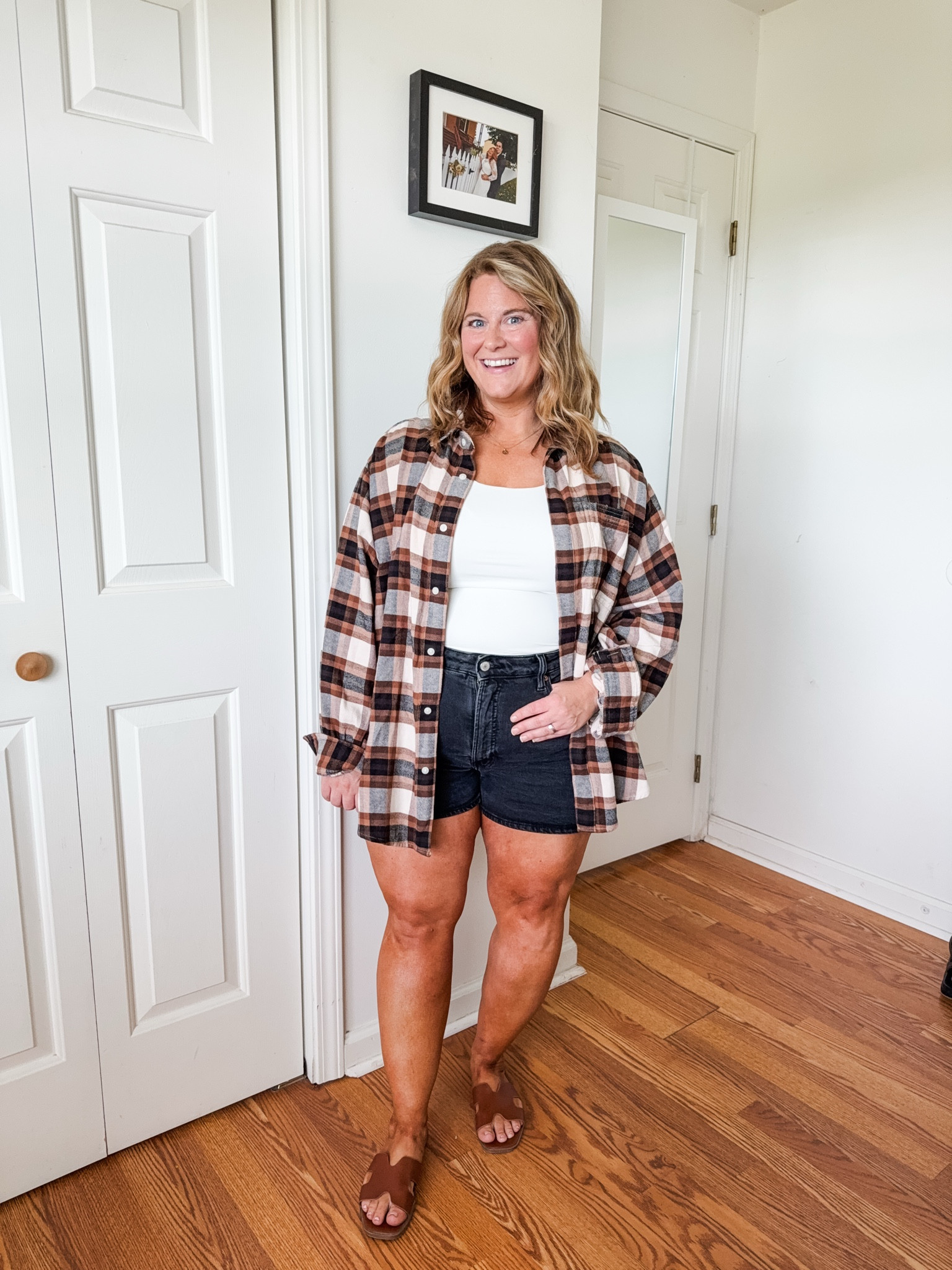Wearing a large in my aerie flannel, XL in tank.  My black denim shorts are older so I linked this year’s version.  

#LTKFindsUnder50 #LTKSeasonal #LTKMidsize