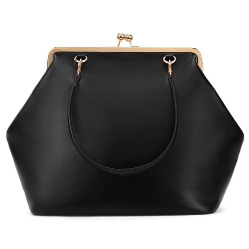 Large Women's Kiss Lock Bag PU Medium Top Handle Handbags Kiss Clasp Shoulder Bags Tote Purse Mes... | Amazon (US)