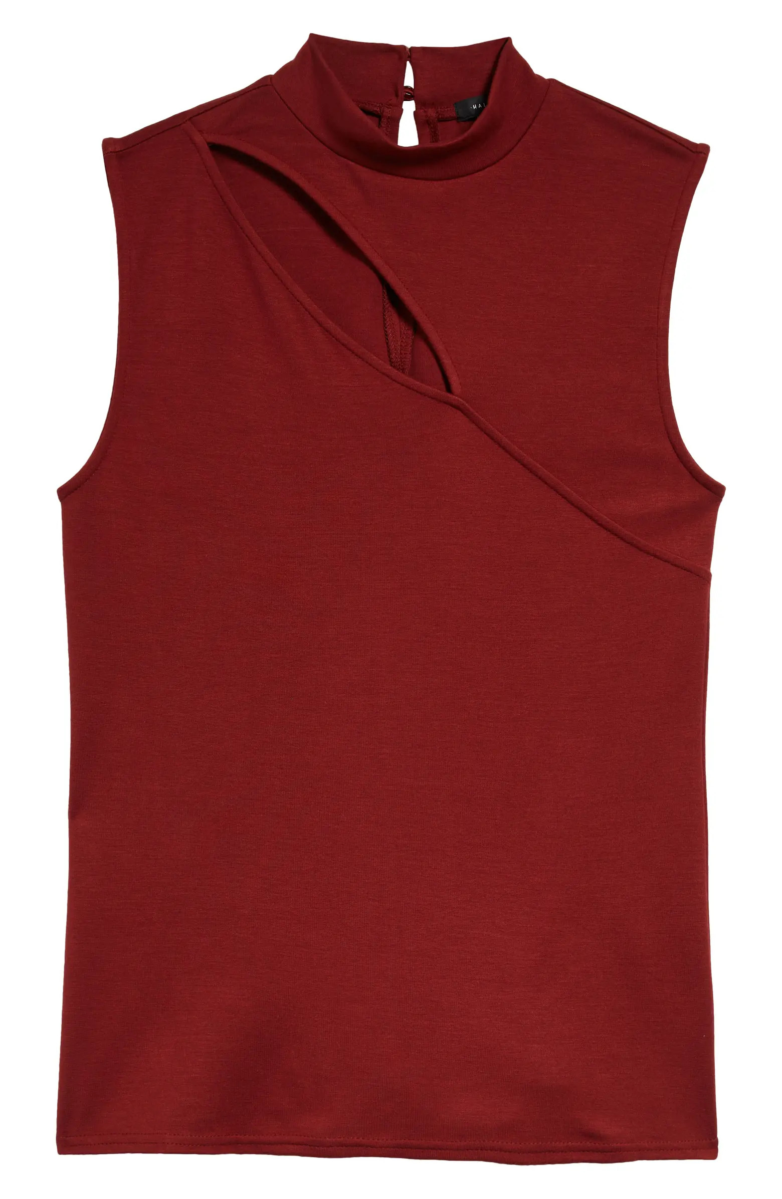 Halogen® Cutout Sleeveless Mock Neck Cotton Top | Nordstrom | Nordstrom