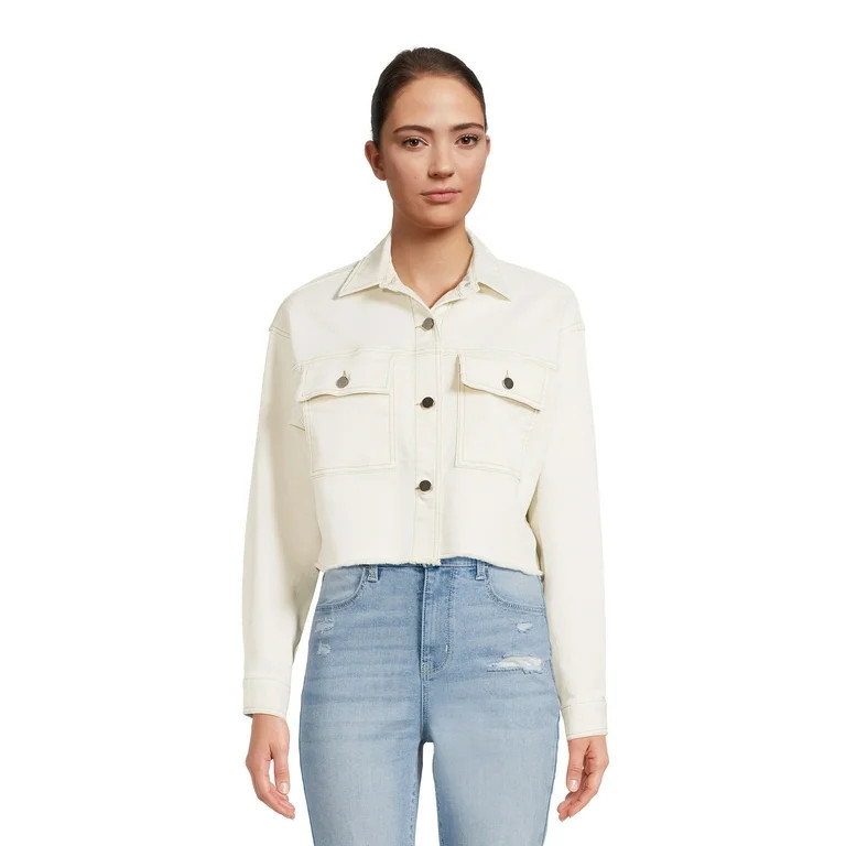 No Boundaries Juniors’ Cropped Shacket, Sizes XS-XXXL | Walmart (US)