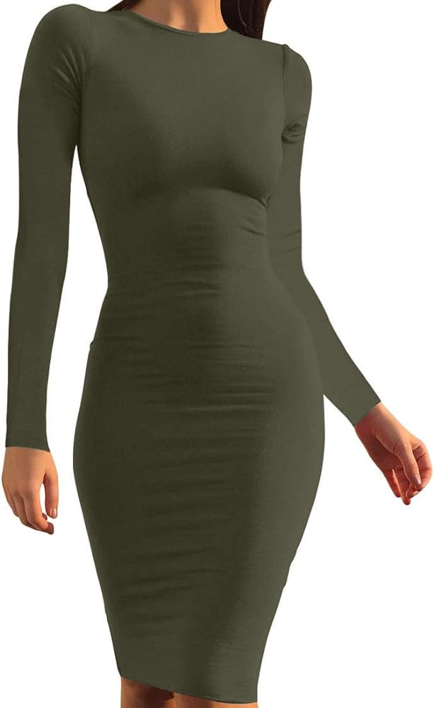Mokoru Women's Casual Basic Pencil Dress Sexy Long Sleeve Bodycon Midi Club Dress | Amazon (US)
