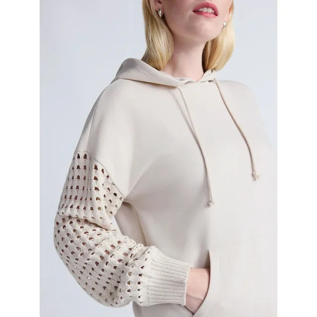 Time and Tru Women's Fleece Hoodie with Crochet Long Sleeves, Sizes XS-XXXL - Walmart.com | Walmart (US)