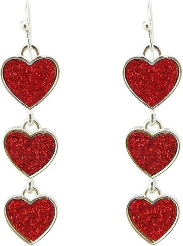 Multi Red Interlocking Heart Dangle Earrings For Women Girls Alloy Silver | Amazon (US)