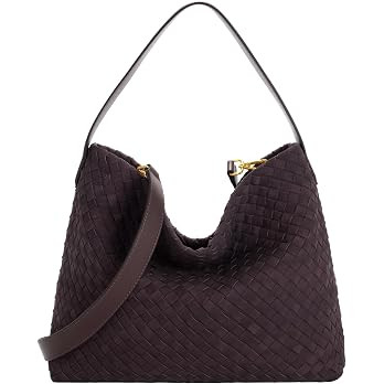 Woven Suede Hobo Bag for Women Slouchy Tote Bag Shoulder Bag Soft Woven Handbag for Work Travel | Amazon (US)