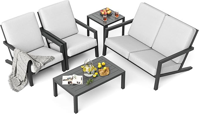 HAPPATIO Aluminum Patio Furniture 5-Piece Conversation Sets, Outdoor Patio Conversation Set, Outd... | Amazon (US)