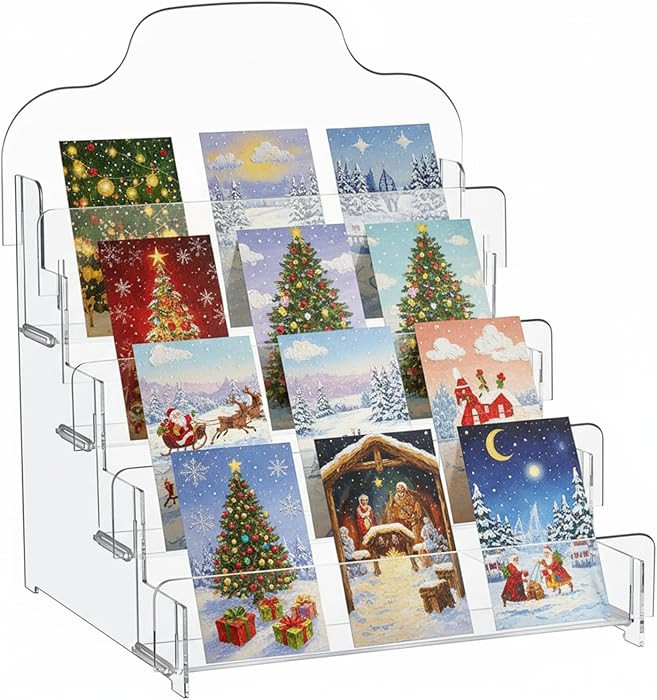 Menkxi 4 Tier Greeting Card Display Stand 12 x 10 x 14 Inch Clear Acrylic Sticker Organizer Rack ... | Amazon (US)