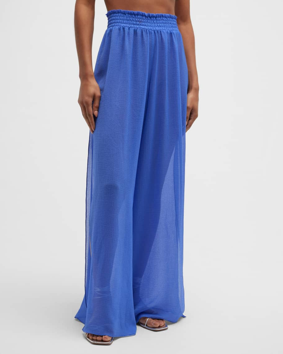 Ramy Brook Athena Smocked-Waist Chiffon Pant | Neiman Marcus