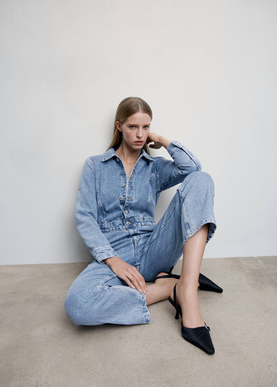 Short sleeved denim jumpsuit -  Women | Mango USA | MANGO (US)