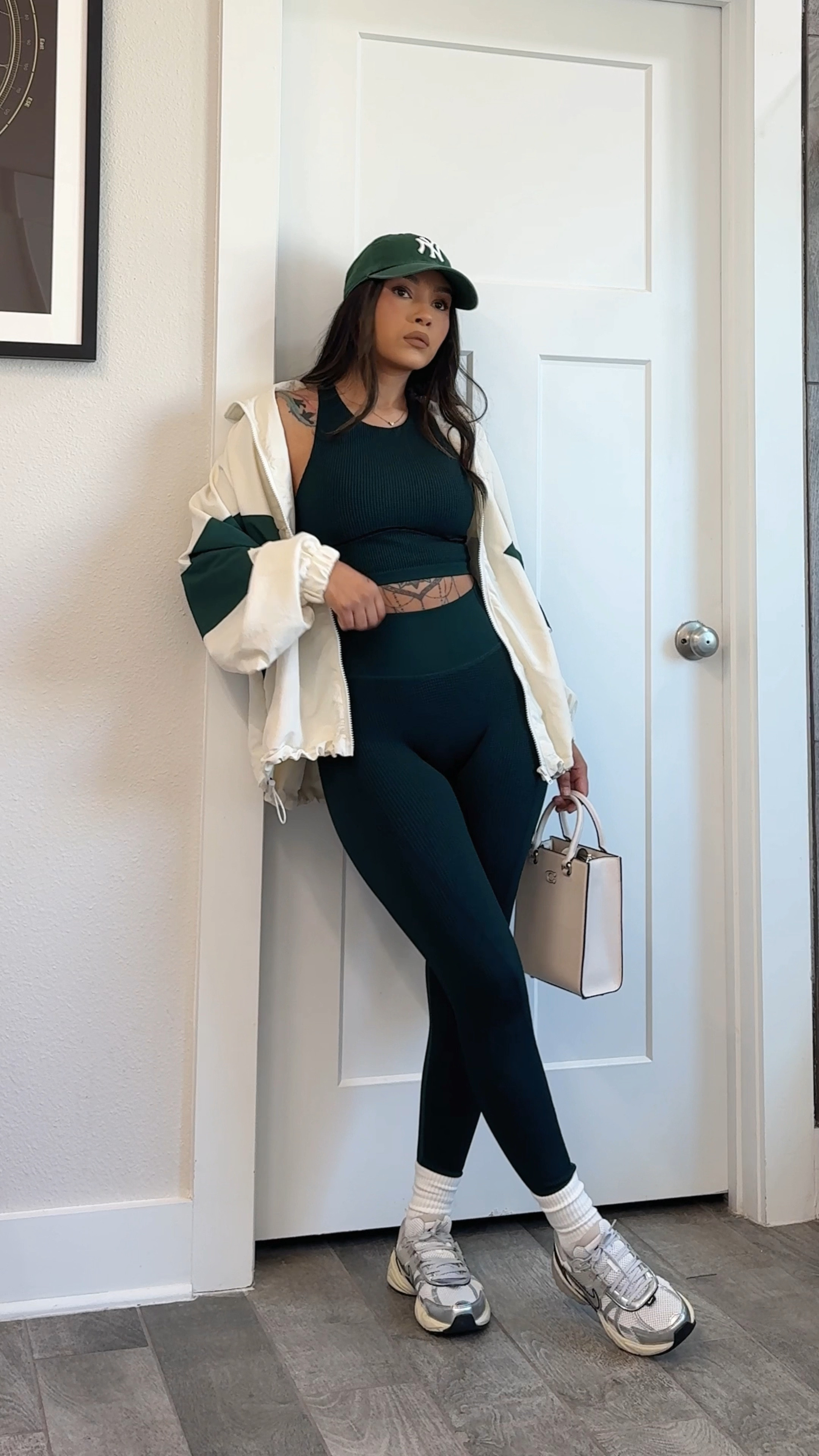 Green is my favorite! Set XS, jacket is Fashion nova: Team Player Windbreaker Jacket-Small
#athlesiurewear #traveloutfit #gymoutfit #casualoutfit 

#LTKWatchNow #LTKFitness #LTKStyleTip