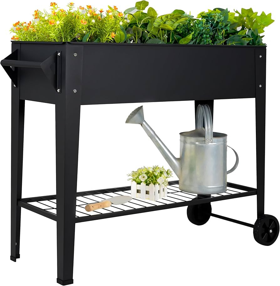 Elevate 32" Tall Raised Garden Bed Outdoor with Wheels & Shelf for Mobility, 400LBS Capacity, Ant... | Amazon (US)