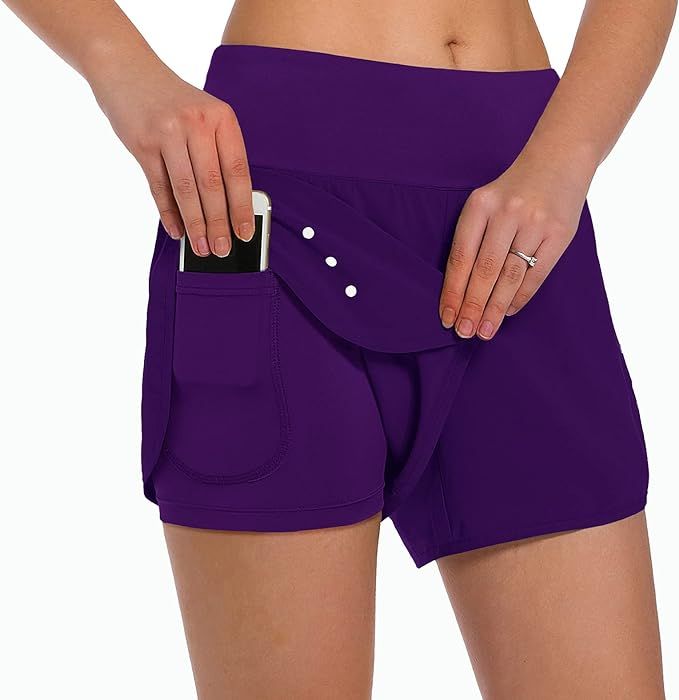 Ksmien Women's 2 in 1 Running Shorts - Lightweight Athletic Workout Gym Yoga Shorts Liner with Ph... | Amazon (US)