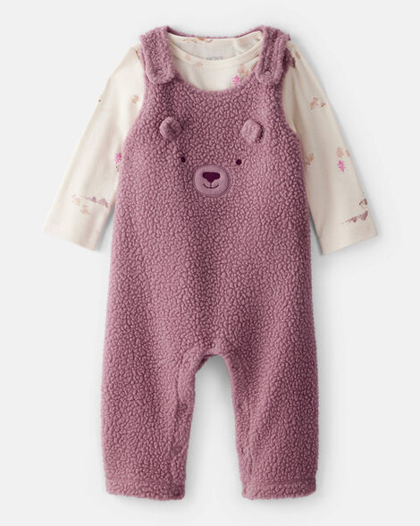Baby Girl 2-Piece Bear Sherpa Long-Sleeve Snug Fit Overall Set - Purple | Carter's Inc