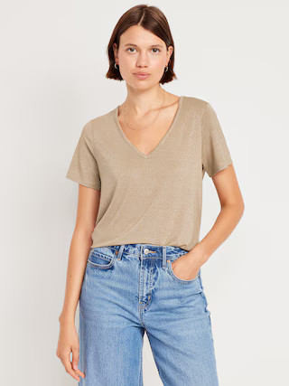 Luxe V-Neck Shine T-Shirt | Old Navy (US)