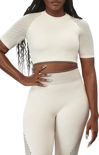 Seamless Knit Mesh Sleeve Crop Top | Nordstrom