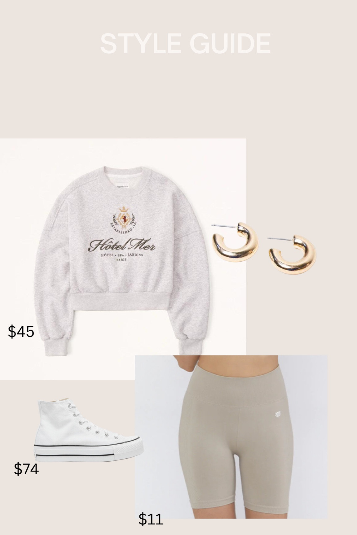 Abercrombie Crewneck, soft AF max mini Sunday crew, biker shorts 
