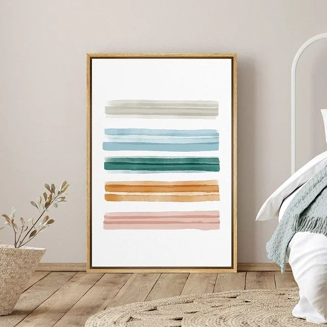 PixonSign Framed Canvas Print Wall Art Gray, Blue, Orange, Green Stripes Abstract Shapes Illustra... | Walmart (US)