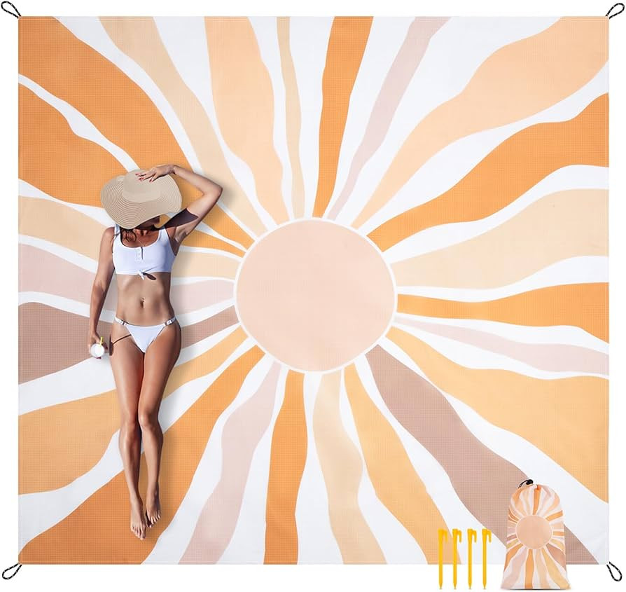 Waterproof Sandproof Beach Blanket, 9 Ft X 10 Ft Extra Large Beach Mat for 8 Adults, Lightweight ... | Amazon (US)