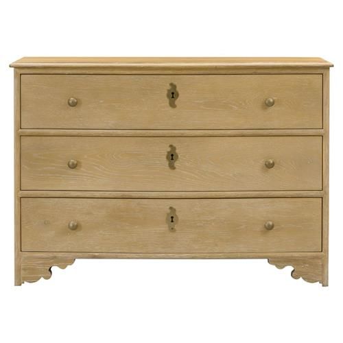 Woodbridge Province French Brown Oak Brass Pulls 3 Drawer Bachelor Chest | Kathy Kuo Home