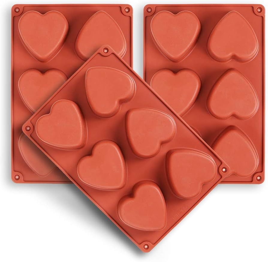 homEdge 6-Cavity Heart Silicone Mold, 3 Packs Heart Shape Molds for Making Handmade Soap, Chocola... | Amazon (US)