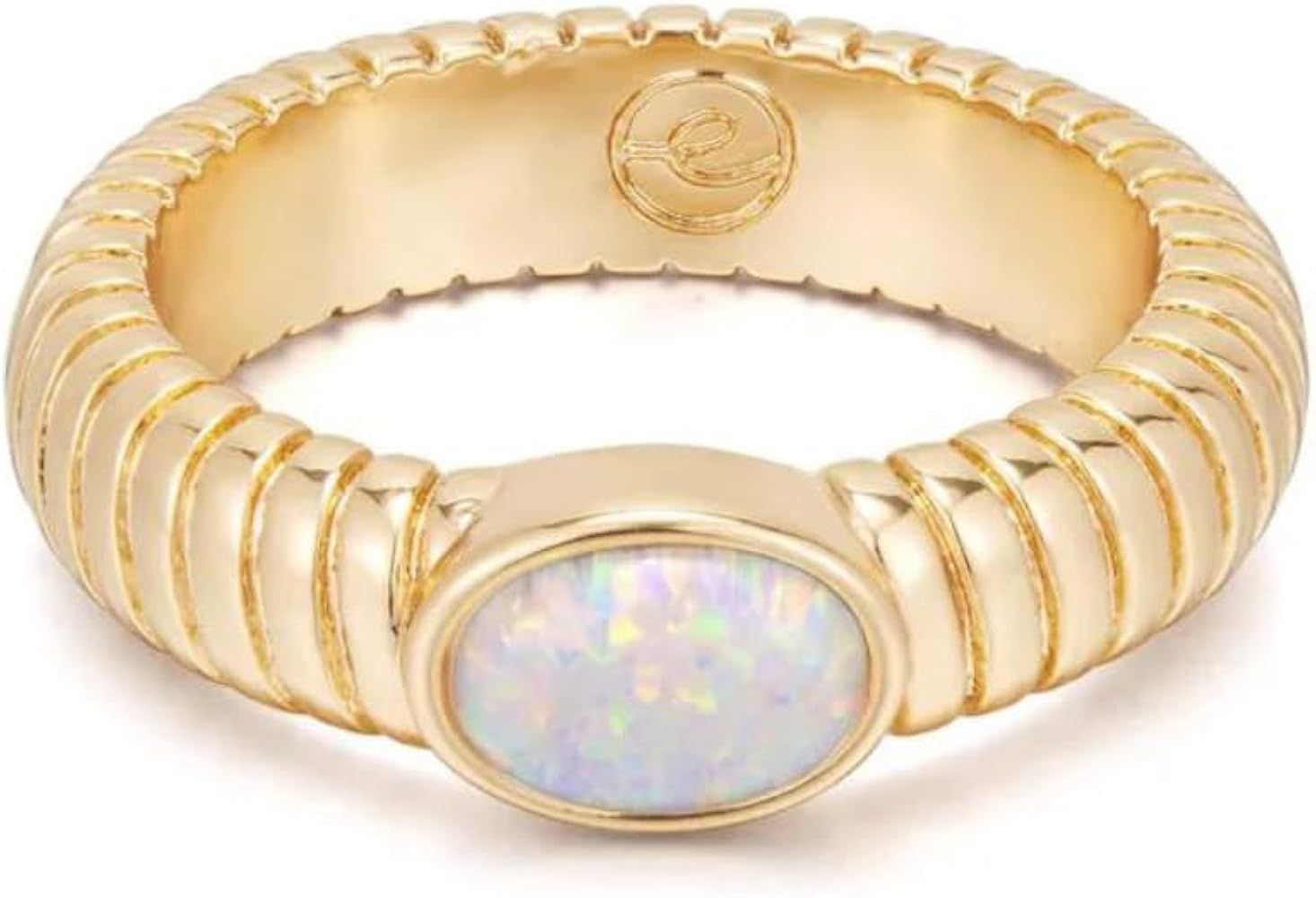 Ettika Gold Ring For Women. Statement Ring. Opal Center Stone Flex Ribbed 18K Gold Plated Ring. J... | Amazon (US)