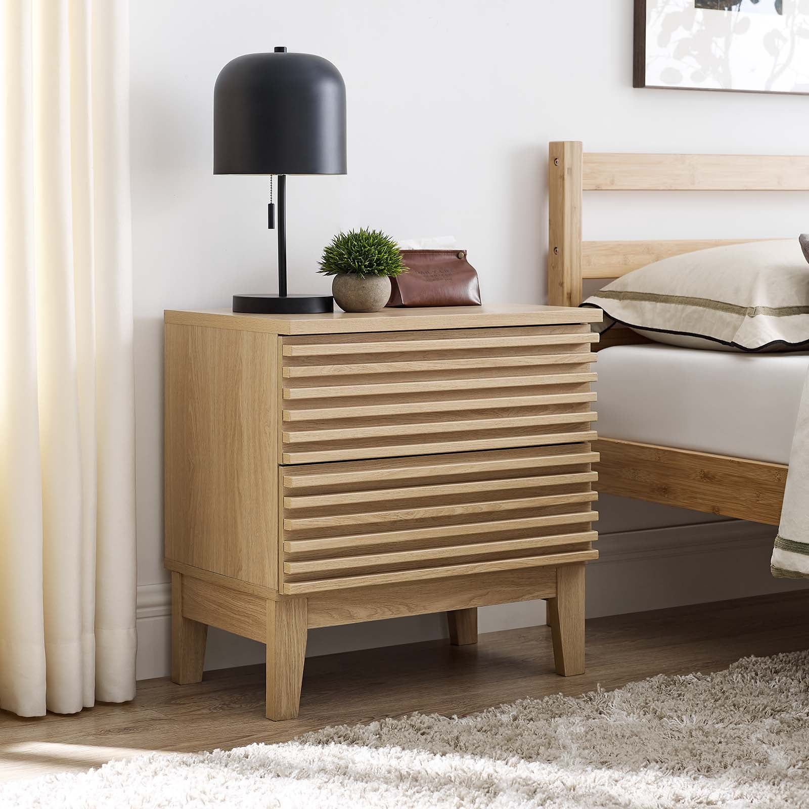 Modway Render Two-Drawer Particleboard Wood Nightstand in Oak - Walmart.com | Walmart (US)