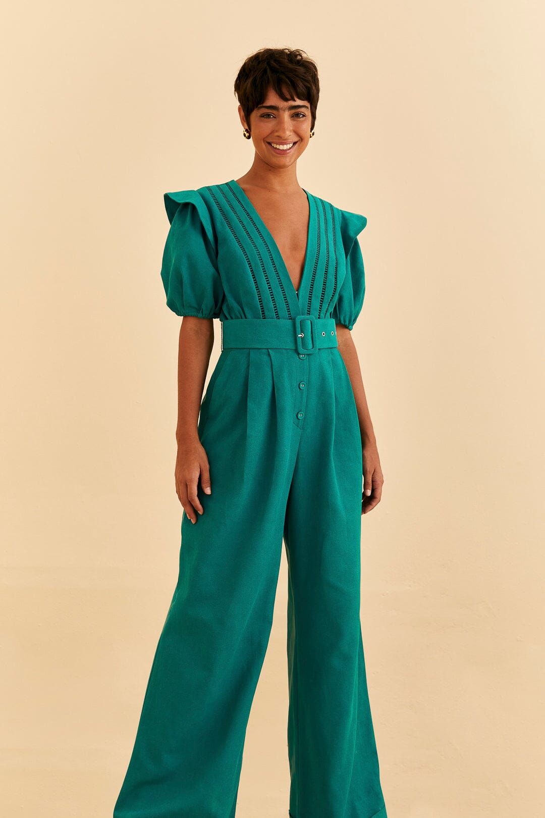 Emerald Pleated Short Sleeve Jumpsuit | FarmRio