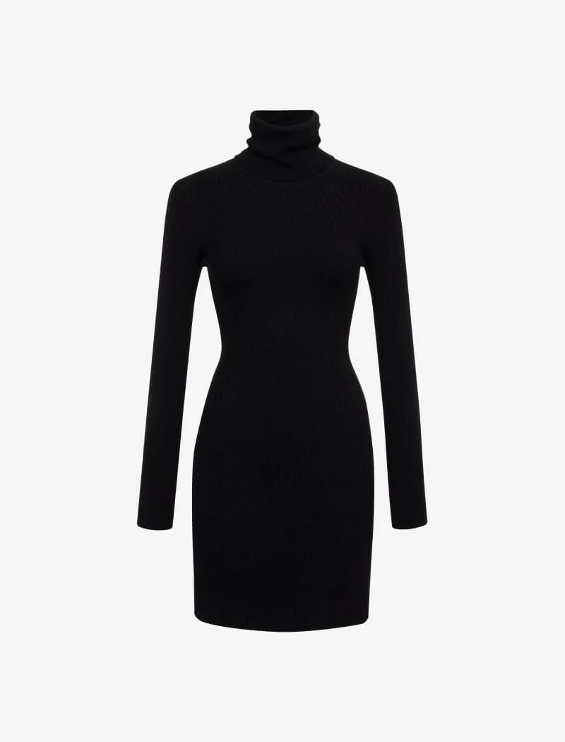 Turtleneck Mini Dress | Black | Rumored