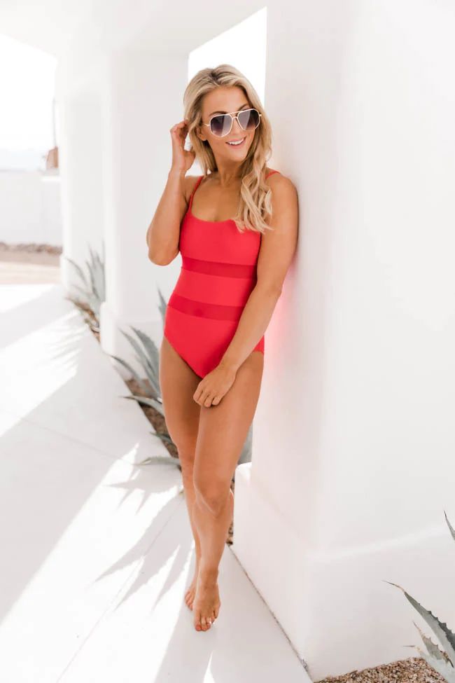 Ocean Oasis Mesh Red Swimsuit | The Pink Lily Boutique